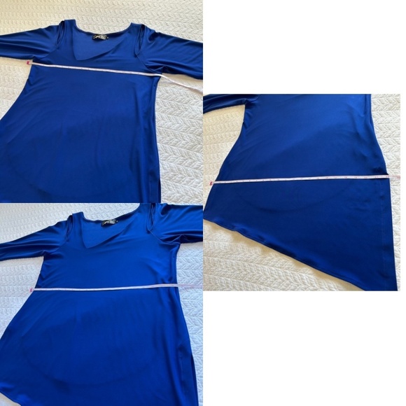 Sympli Nu Focus Asymmetric Hem Cut Out Shoulder 3/4 Sleeve Tunic Cobalt Blue - Picture 11 of 17